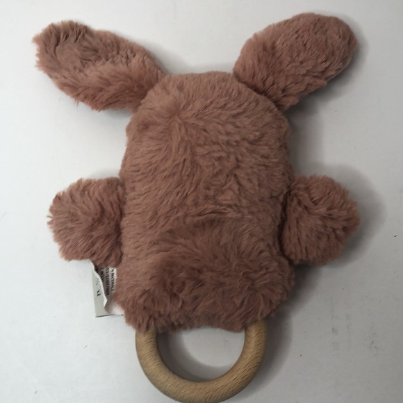 Dusty Pink Bunny Natural Wooden Teether Rattle Plush Lovey O B Designs - Picture 2 of 4